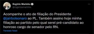 Além do presidente e do filho, Rogério Marinho também se filiou ao PL